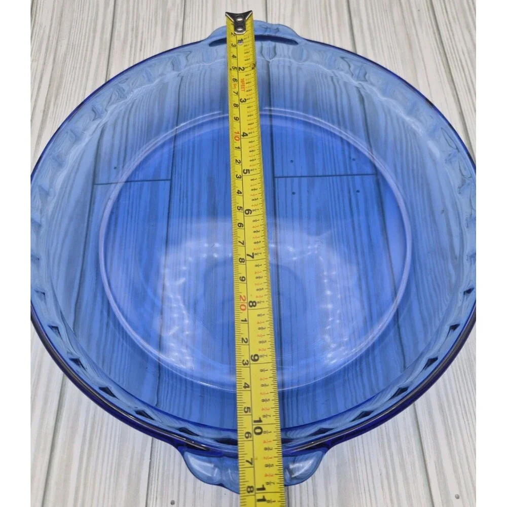 Vintage Pyrex Cobalt Blue Glass Fluted Pie Plate Pan Dish #229 9.5” Handles Vtg